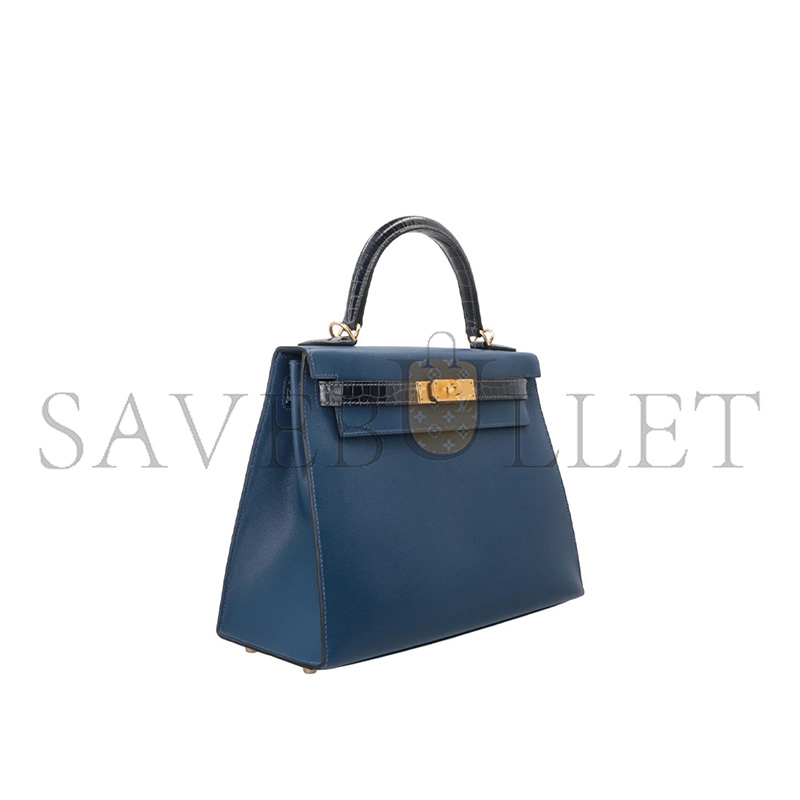H**me5 master kelly 28 ii touch sellier veau madame croco niloticus deep blue bleu baltique (28*22*10cm)